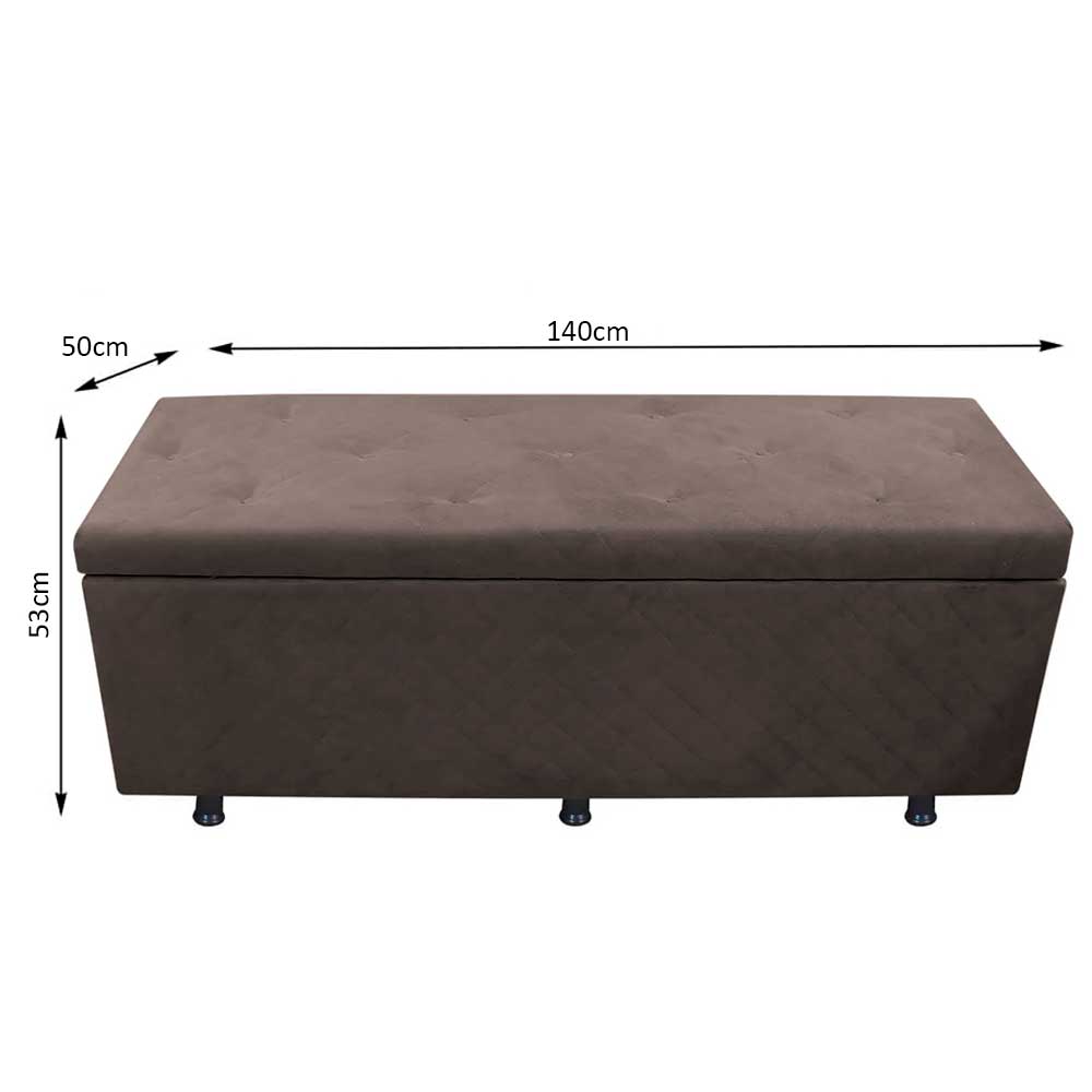 Calçadeira Baú Casal 140cm Estofada Liz S05 Suede Bordado Marrom - Mpozenato