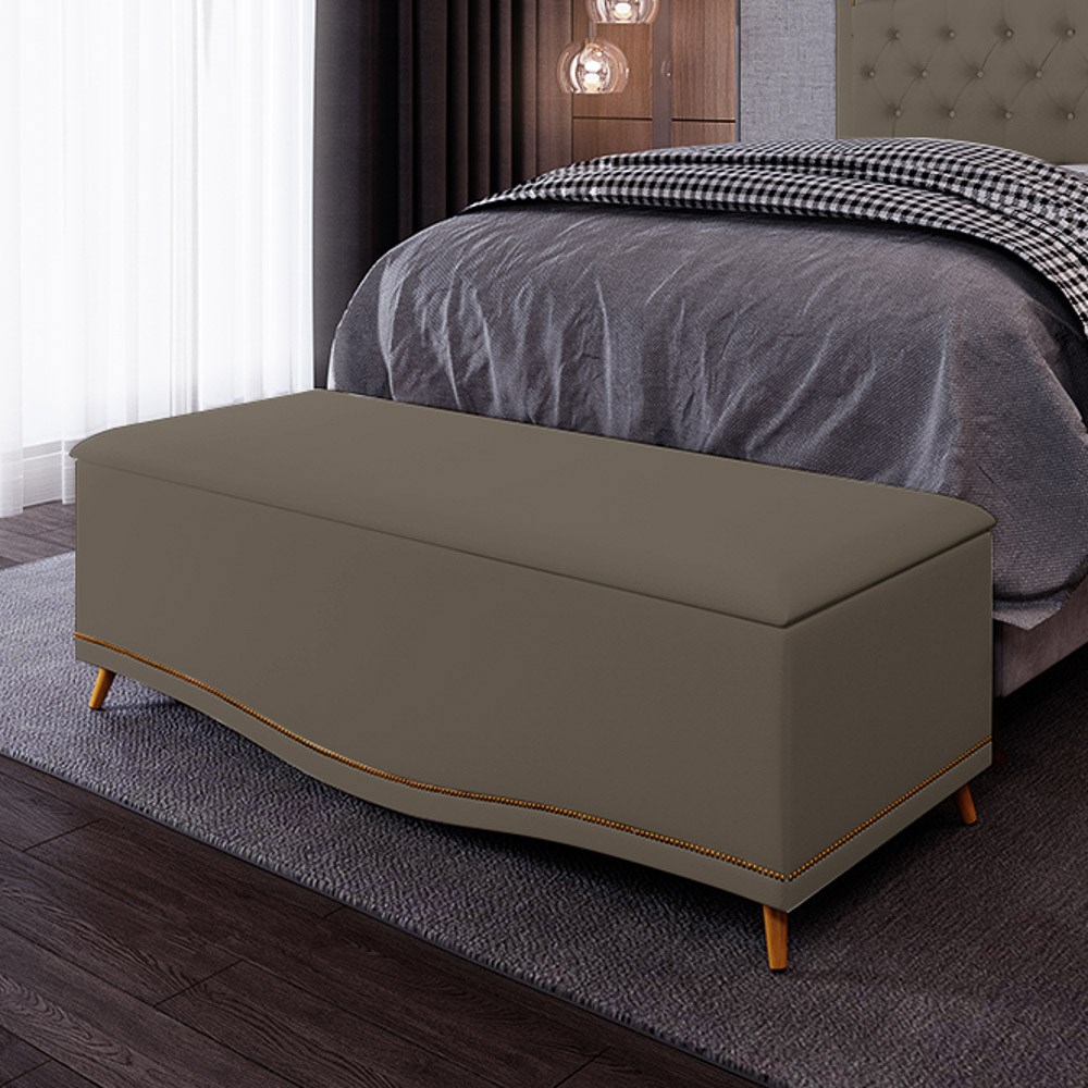 Calçadeira Baú Casal 140cm com Tachas Imperial J02 Sintético Areia - Mpozenato