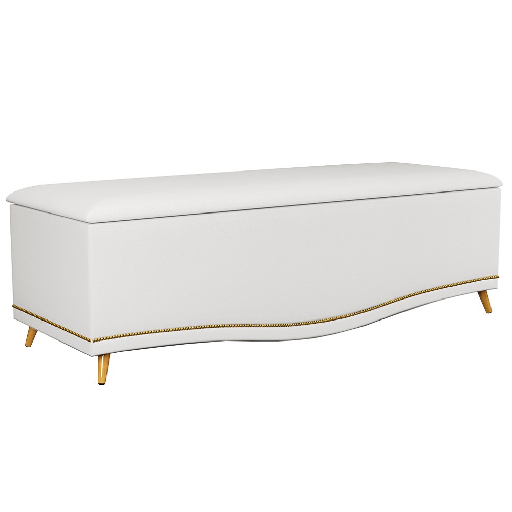 Calçadeira Baú Casal 140cm com Tachas Imperial J02 Sintético Branco - Mpozenato