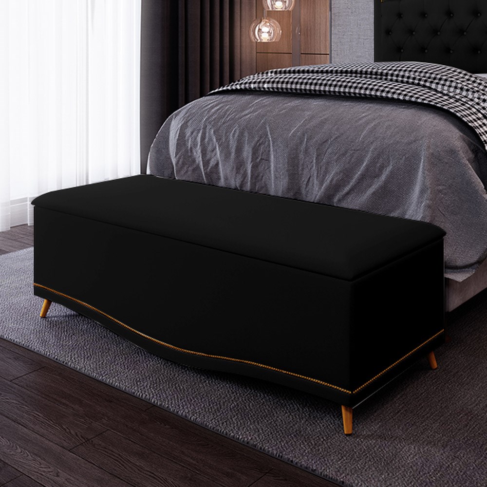Calçadeira Baú Casal 140cm com Tachas Imperial J02 Sintético Preto - Mpozenato