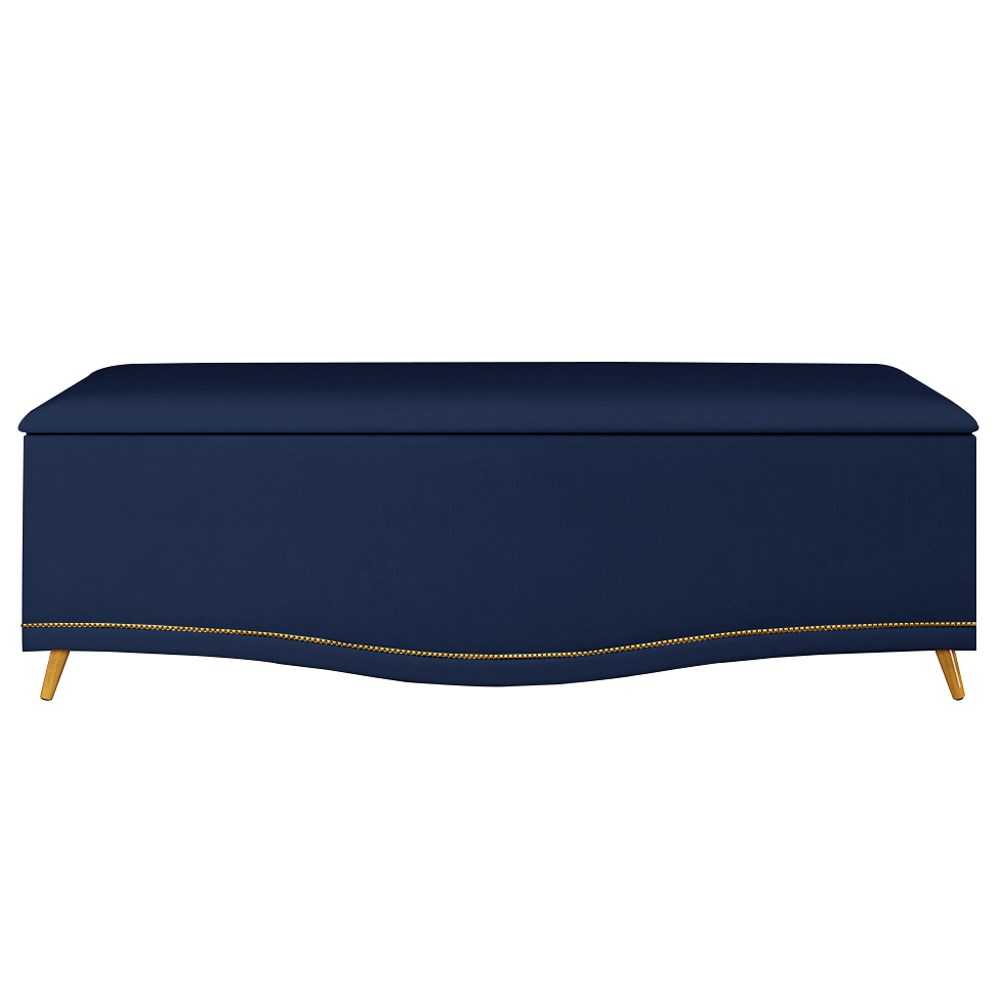 Calçadeira Baú Casal 140cm com Tachas Imperial J02 Veludo Azul - Mpozenato