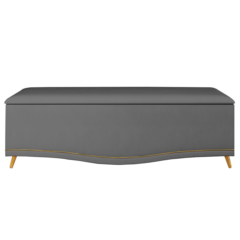 Calçadeira Baú Casal 140cm com Tachas Imperial J02 Veludo Cinza - Mpozenato