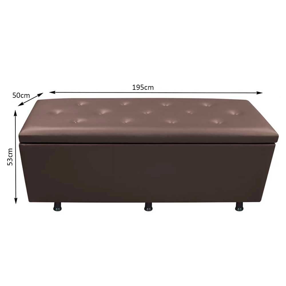 Calçadeira Baú Casal King 195cm Estofada Liz S05 Sintético Marrom - Mpozenato