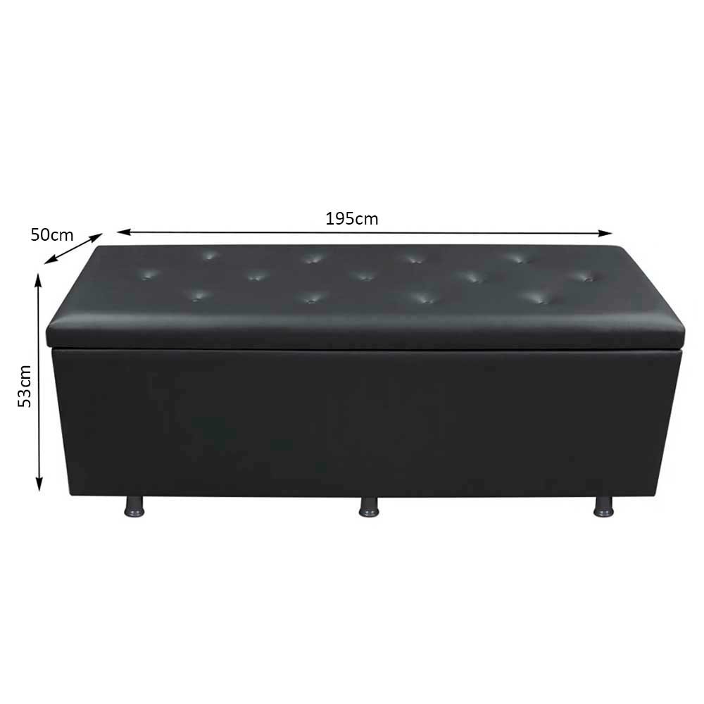 Calçadeira Baú Casal King 195cm Estofada Liz S05 Sintético Preto - Mpozenato