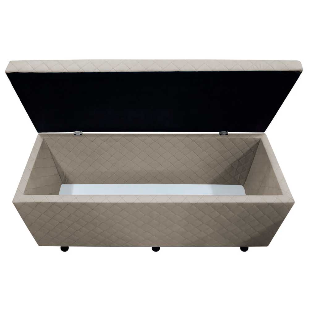 Calçadeira Baú Casal King 195cm Estofada Liz S05 Suede Bordado Bege - Mpozenato
