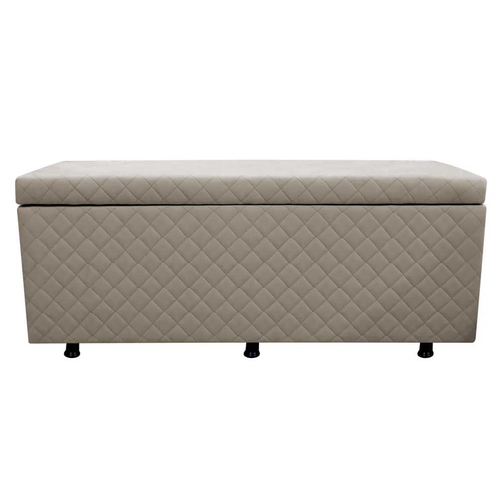 Calçadeira Baú Casal King 195cm Estofada Liz S05 Suede Bordado Bege - Mpozenato