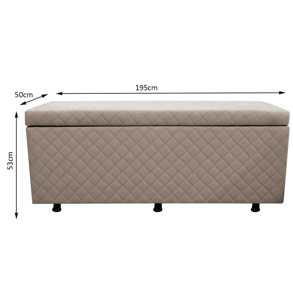 Calçadeira Baú Casal King 195cm Estofada Liz S05 Suede Bordado Bege - Mpozenato