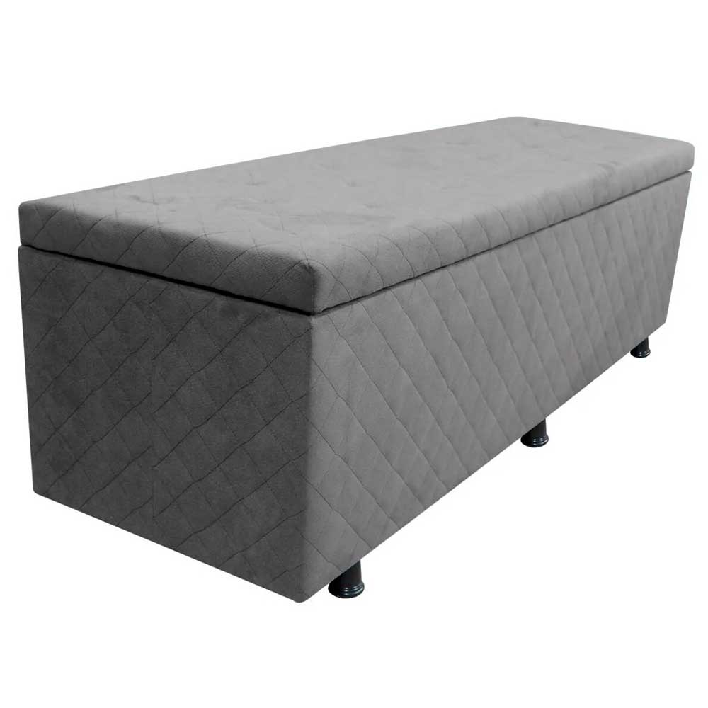 Calçadeira Baú Casal King 195cm Estofada Liz S05 Suede Bordado Cinza - Mpozenato