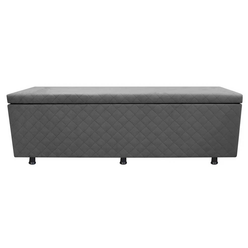Calçadeira Baú Casal King 195cm Estofada Liz S05 Suede Bordado Cinza - Mpozenato