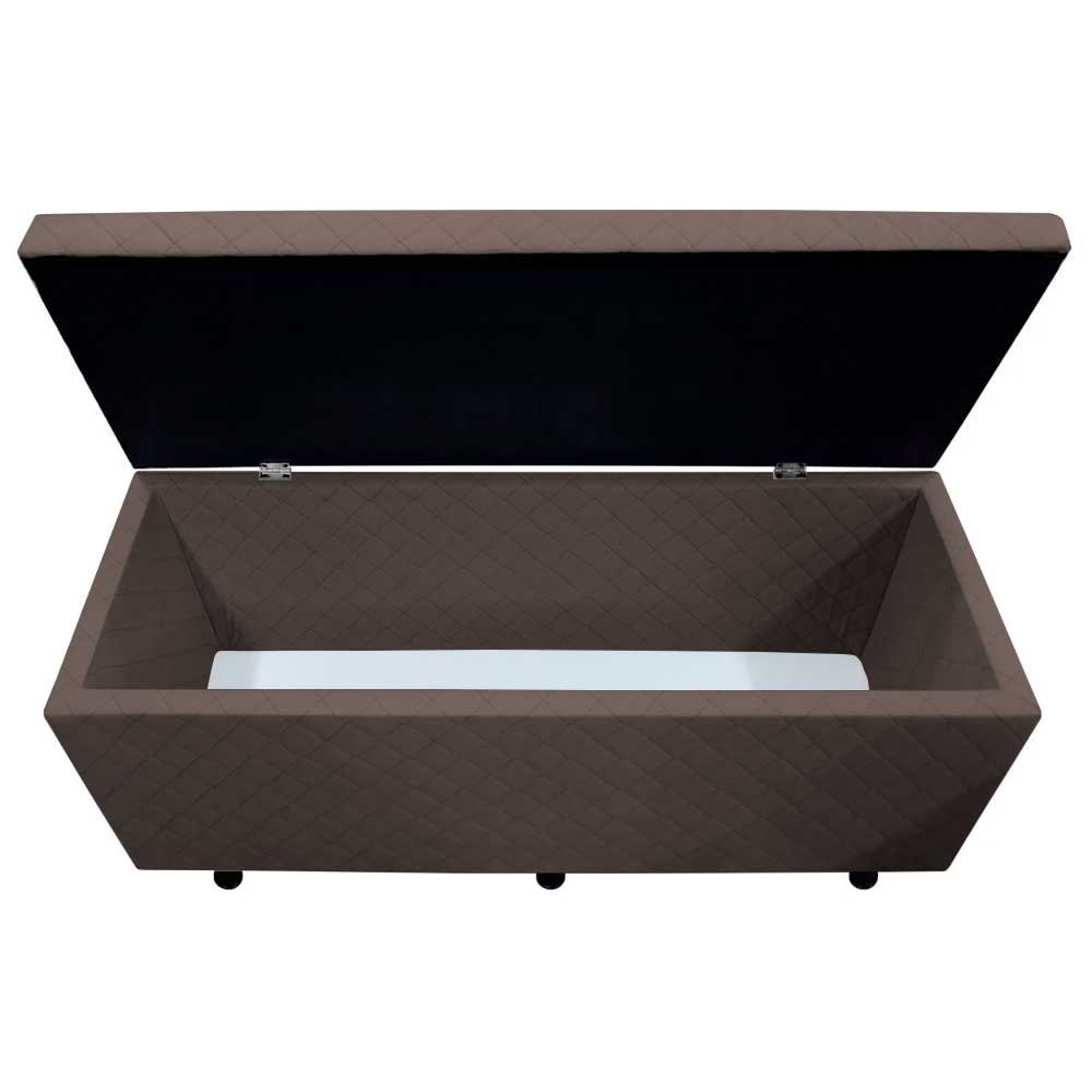 Calçadeira Baú Casal King 195cm Estofada Liz S05 Suede Bordado Marrom - Mpozenato