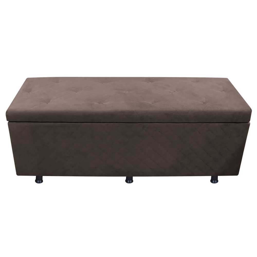 Calçadeira Baú Casal King 195cm Estofada Liz S05 Suede Bordado Marrom - Mpozenato