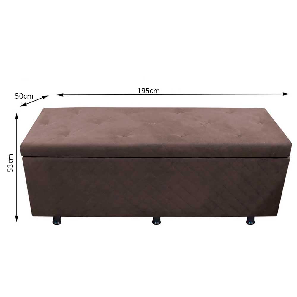 Calçadeira Baú Casal King 195cm Estofada Liz S05 Suede Bordado Marrom - Mpozenato