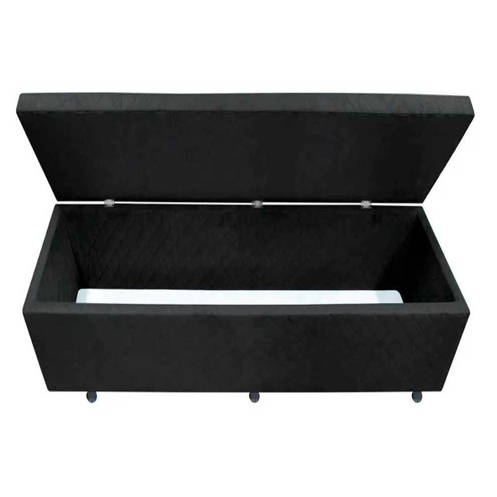 Calçadeira Baú Casal King 195cm Estofada Liz S05 Suede Bordado Preto - Mpozenato