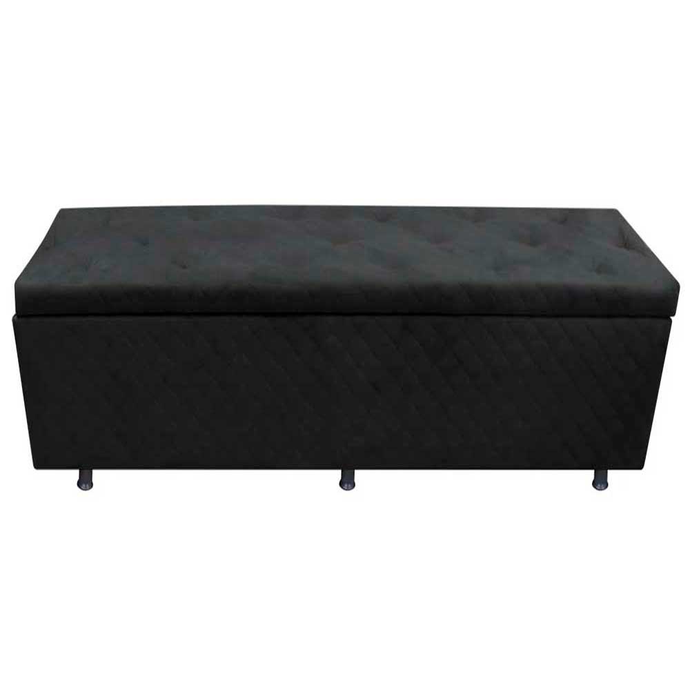 Calçadeira Baú Casal King 195cm Estofada Liz S05 Suede Bordado Preto - Mpozenato