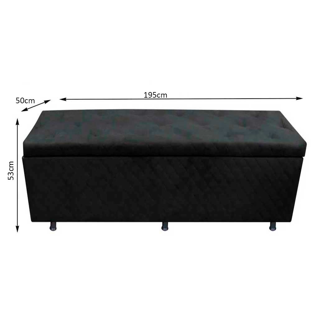 Calçadeira Baú Casal King 195cm Estofada Liz S05 Suede Bordado Preto - Mpozenato