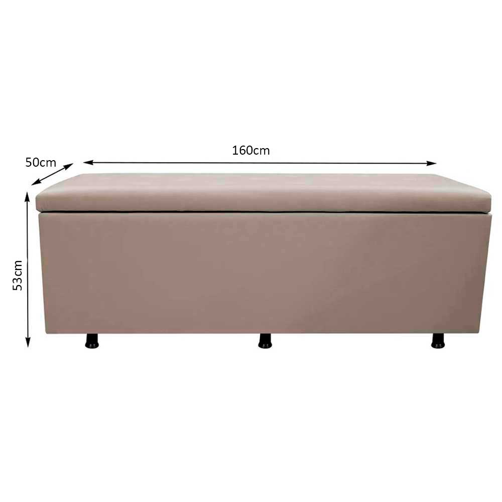 Calçadeira Baú Casal Queen 160cm Estofada Liz S05 Sintético Bege - Mpozenato
