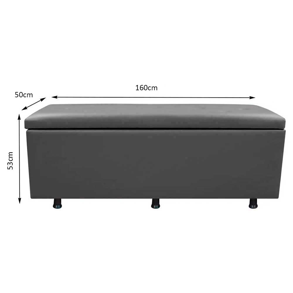Calçadeira Baú Casal Queen 160cm Estofada Liz S05 Sintético Cinza - Mpozenato