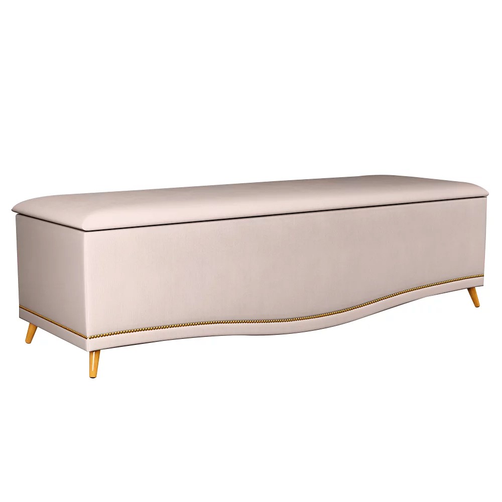 Calçadeira Baú Casal Queen 160cm com Tachas Imperial Veludo J02 Bege - Mpozenato