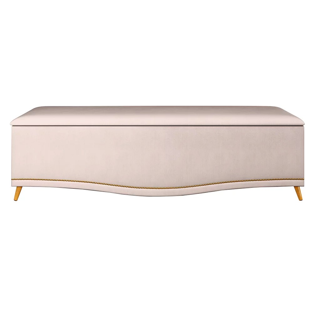 Calçadeira Baú Casal Queen 160cm com Tachas Imperial Veludo J02 Bege - Mpozenato
