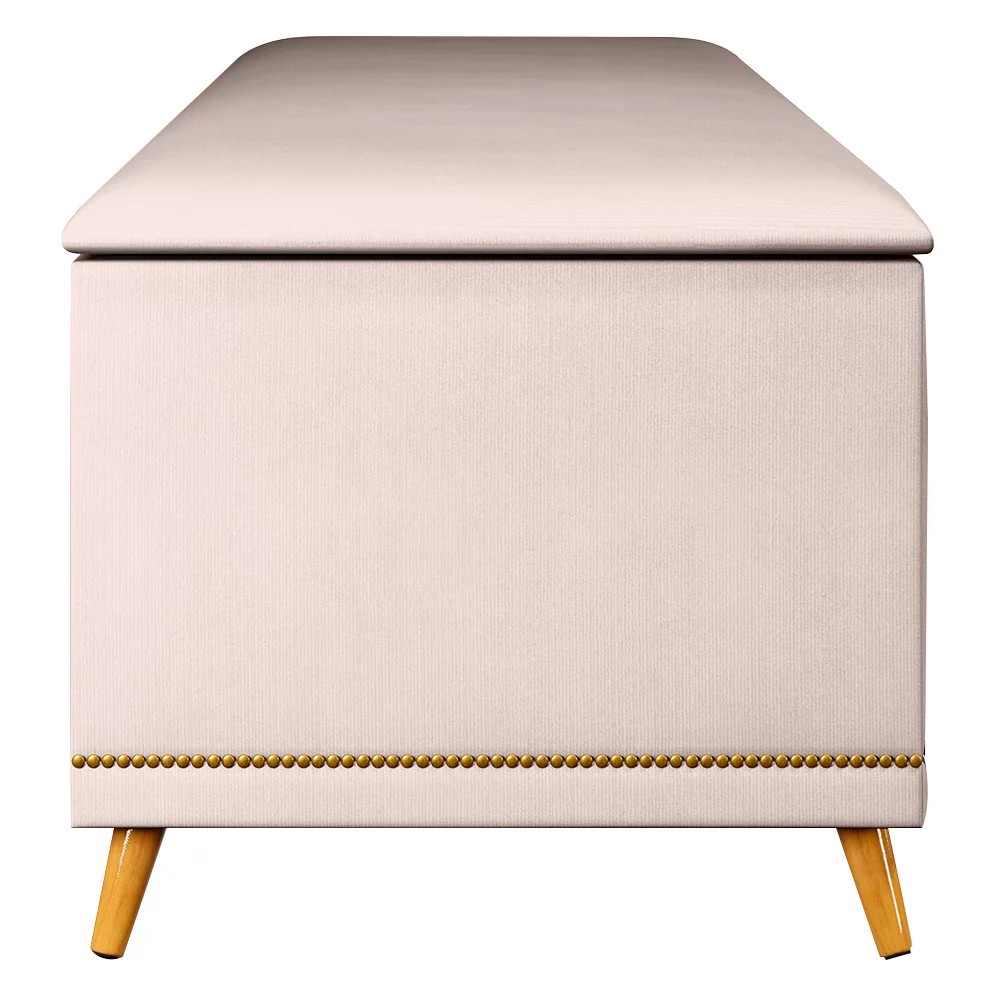 Calçadeira Baú Casal Queen 160cm com Tachas Imperial Veludo J02 Bege - Mpozenato