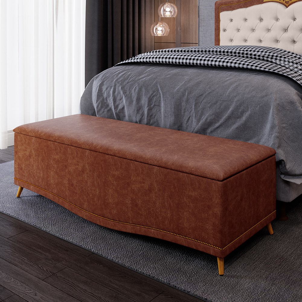 Calçadeira Baú King 195cm com Tachas Imperial J02 Facto Marrom - Mpozenato