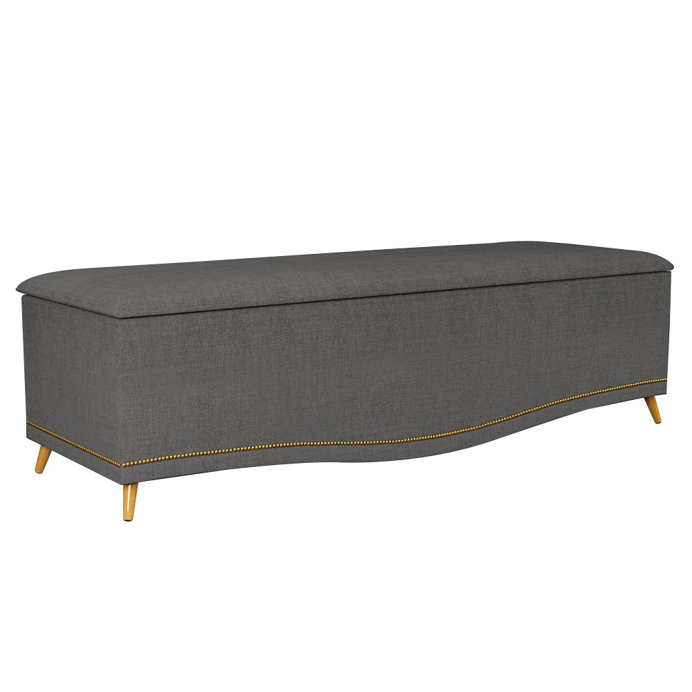 Calçadeira Baú King 195cm com Tachas Imperial J02 Linho Grafite - Mpozenato