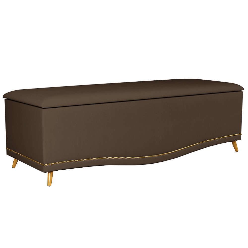 Calçadeira Baú King 195cm com Tachas Imperial J02 Veludo Chocolate - Mpozenato