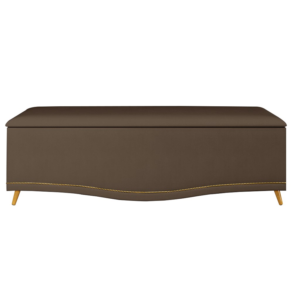 Calçadeira Baú King 195cm com Tachas Imperial J02 Veludo Chocolate - Mpozenato