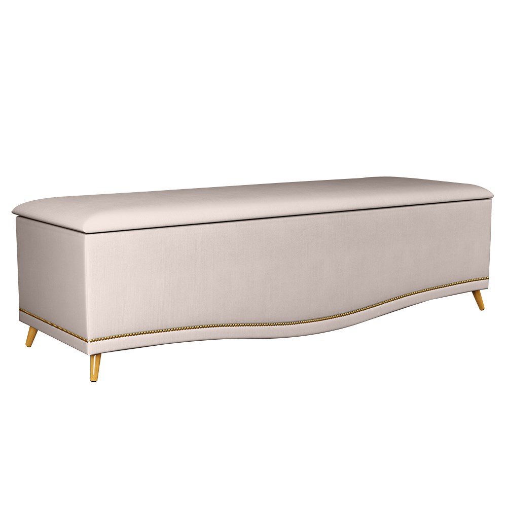 Calçadeira Baú King 195cm com Tachas Imperial Veludo J02 Bege - Mpozenato