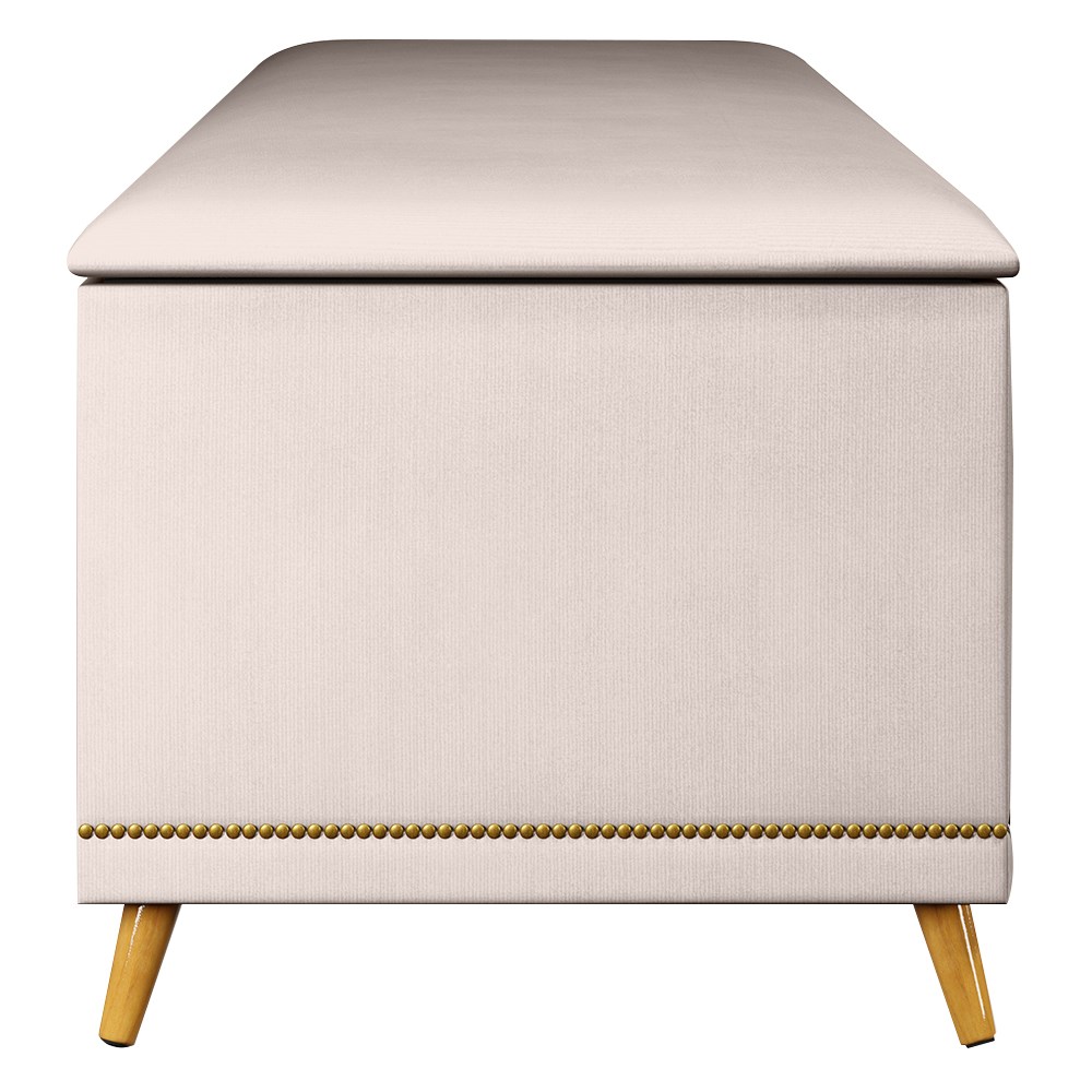 Calçadeira Baú King 195cm com Tachas Imperial Veludo J02 Bege - Mpozenato