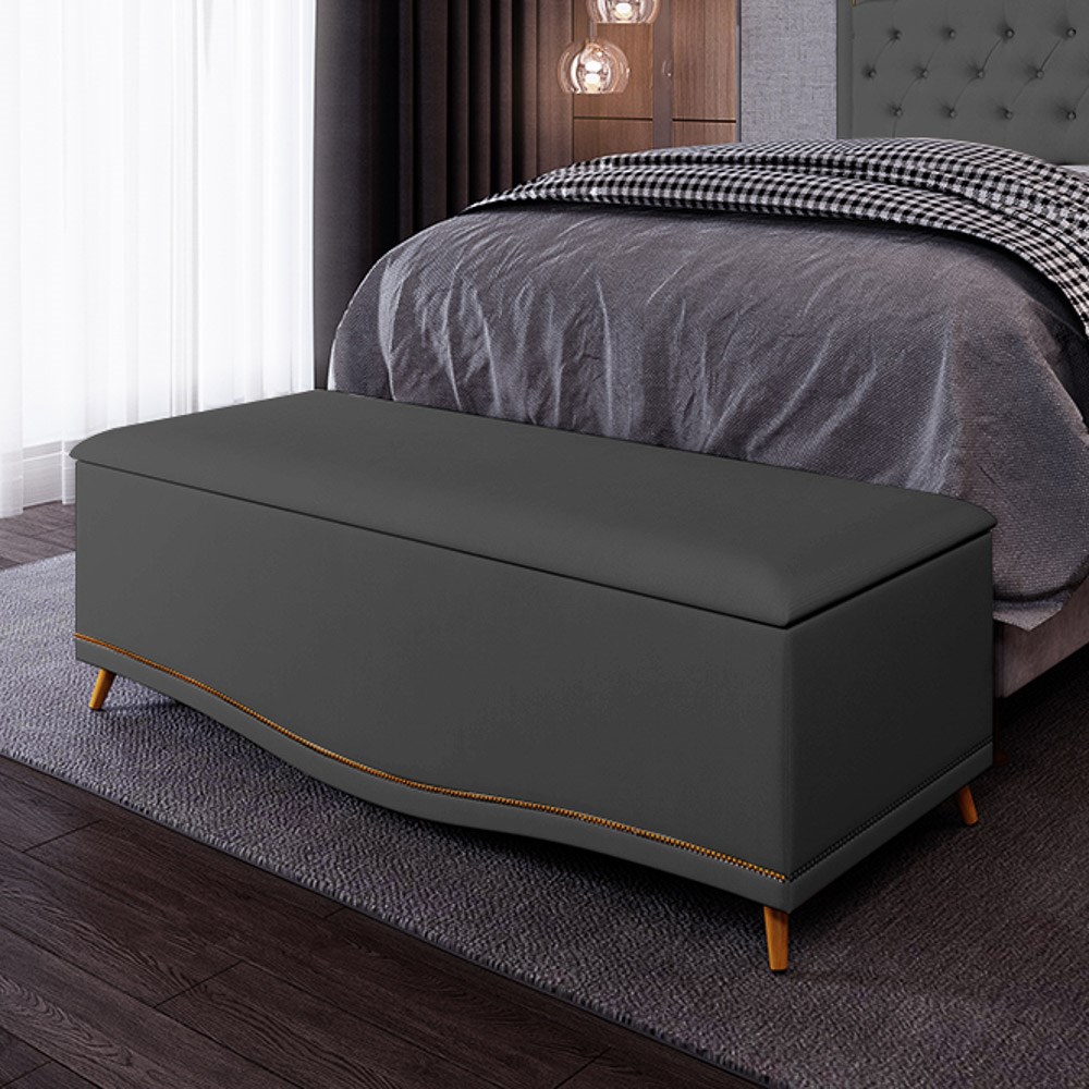 Calçadeira Baú Queen 160cm com Tachas Imperial J02 Veludo Cinza - Mpozenato