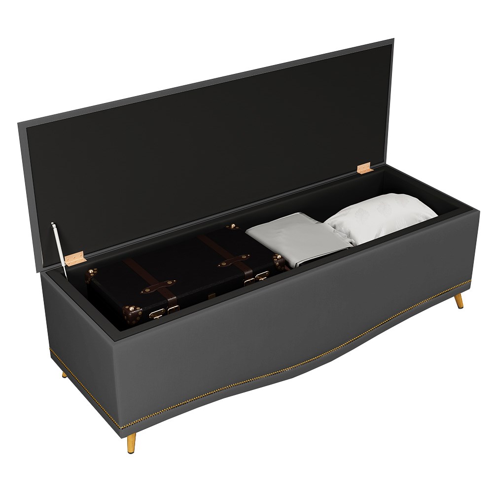 Calçadeira Baú Queen 160cm com Tachas Imperial J02 Veludo Cinza - Mpozenato