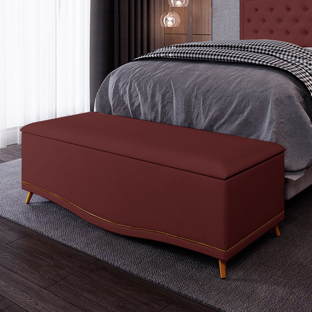 Calçadeira Baú Queen 160cm com Tachas Imperial J02 Veludo Vinho - Mpozenato