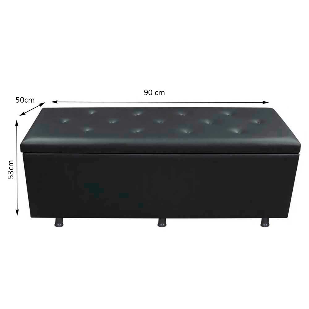 Calçadeira Baú Solteiro 90cm Estofada Liz S05 Sintético Preto - Mpozenato