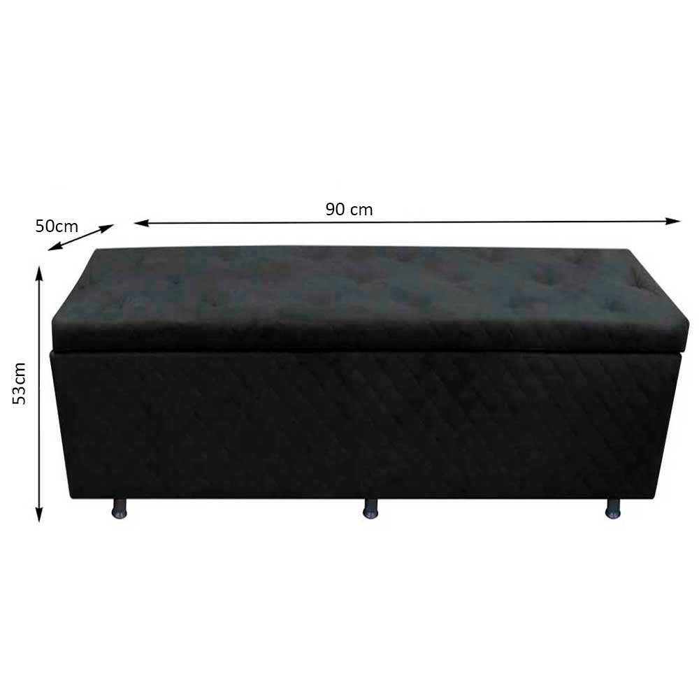 Calçadeira Baú Solteiro 90cm Estofada Liz S05 Suede Bordado Preto - Mpozenato