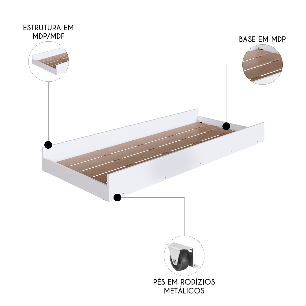 Cama Auxiliar Infantil Para Colchão 78x188cm Infix C06 Branco - Mpozenato