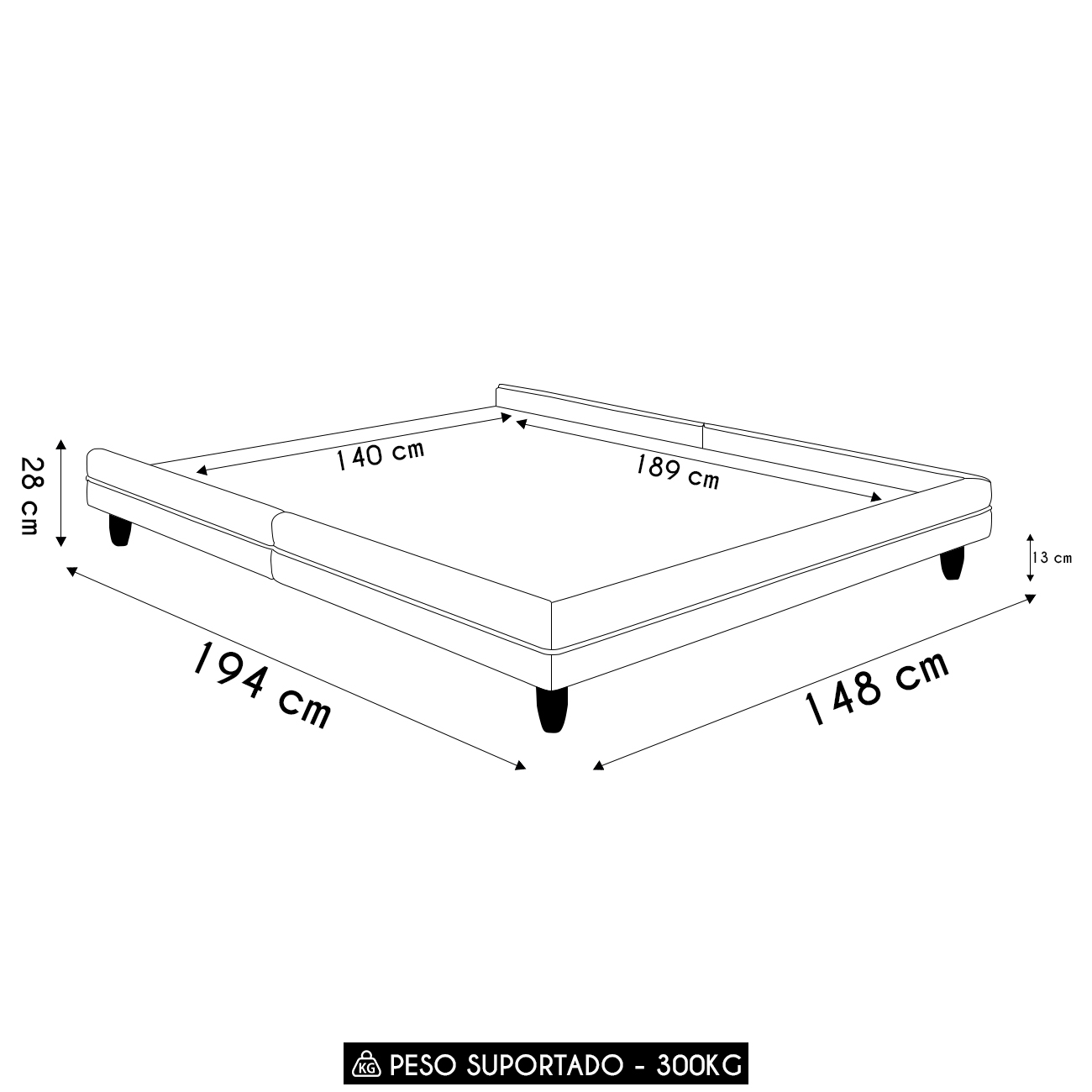 Cama Casal Base Box 140cm Many P02 Veludo Bege - Mpozenato