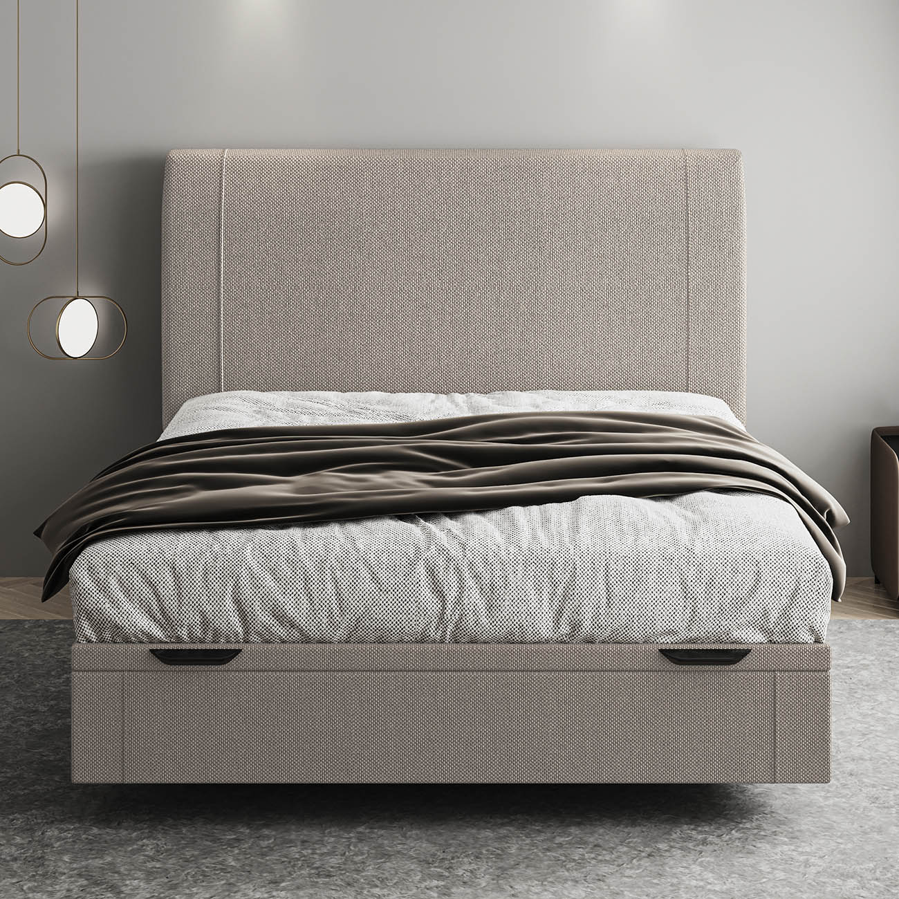 Cama Casal Flutuante Baú Cabeceira 140cm Fly S05 Linho Bege - Mpozenato
