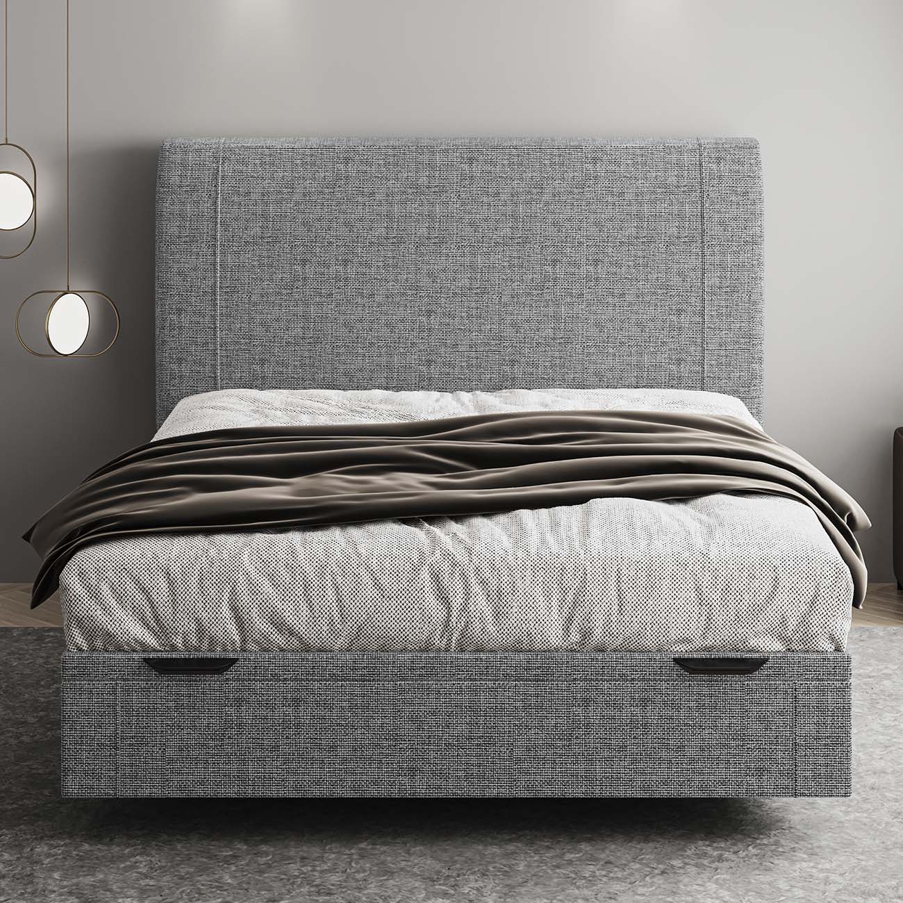 Cama Casal Flutuante Baú Cabeceira 140cm Fly S05 Linho Cinza - Mpozenato