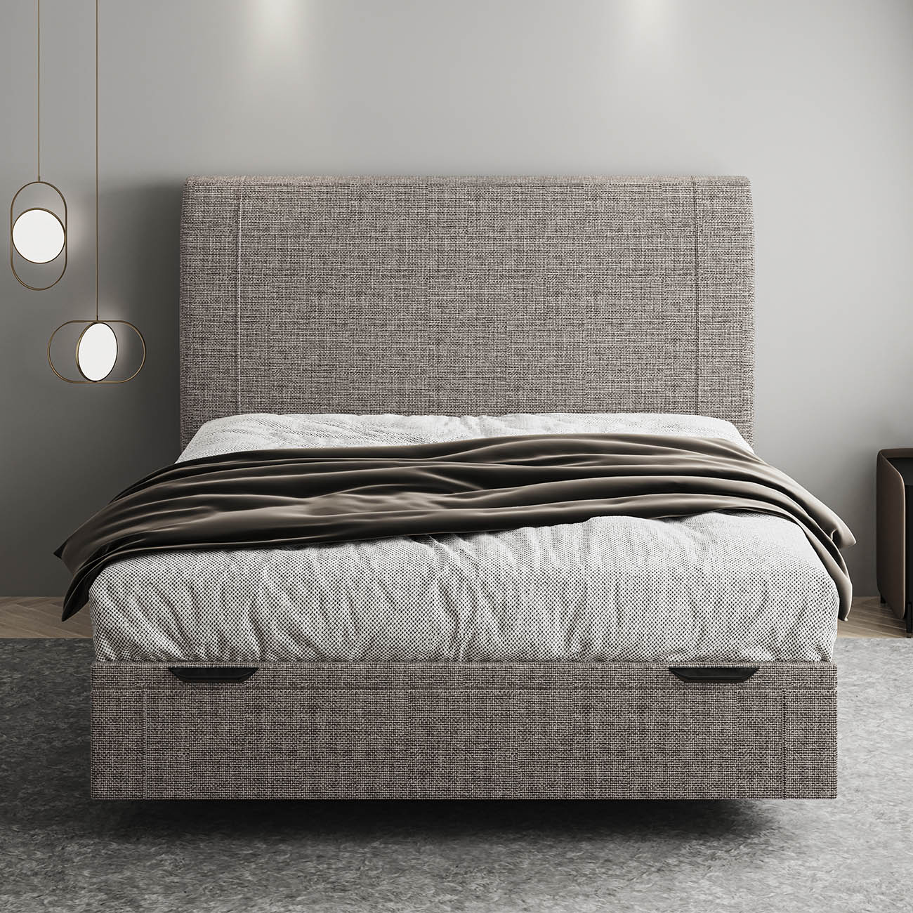 Cama Casal Flutuante Baú Cabeceira 140cm Fly S05 Linho Marrom - Mpozenato