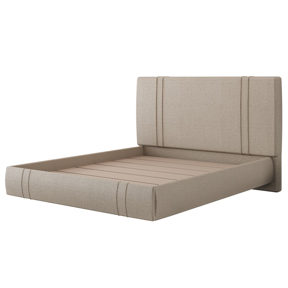Cama Casal Flutuante Com Cabeceira 140cm Lyra S05 Linho Bege - Mpozenato