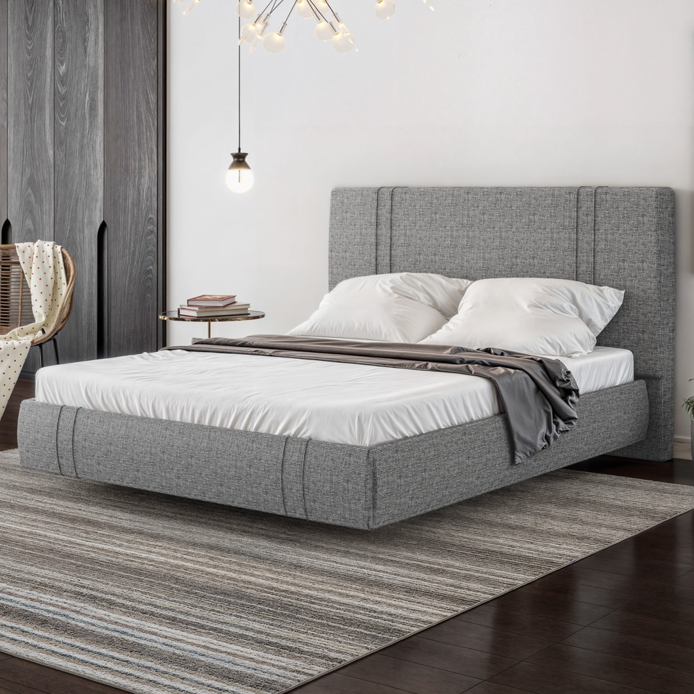 Cama Casal Flutuante Com Cabeceira 140cm Lyra S05 Linho Cinza - Mpozenato
