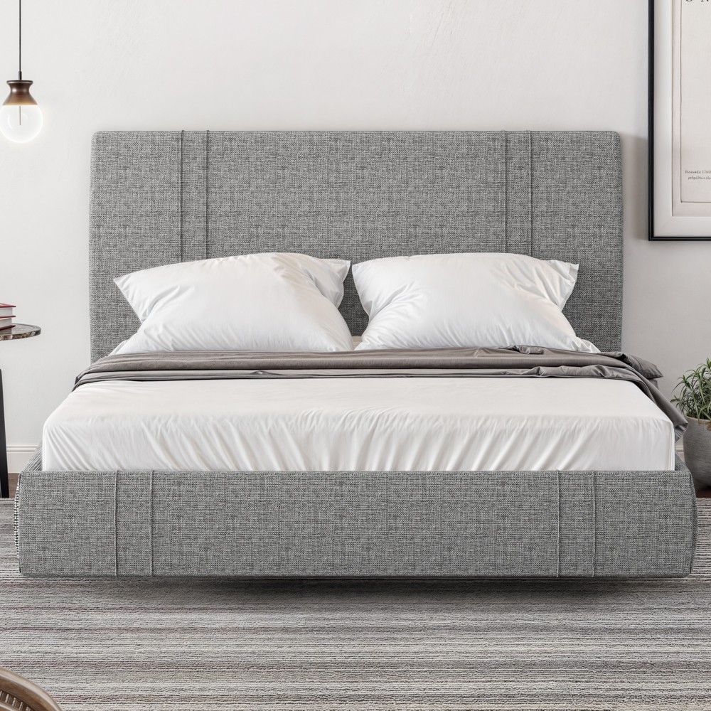 Cama Casal Flutuante Com Cabeceira 140cm Lyra S05 Linho Cinza - Mpozenato