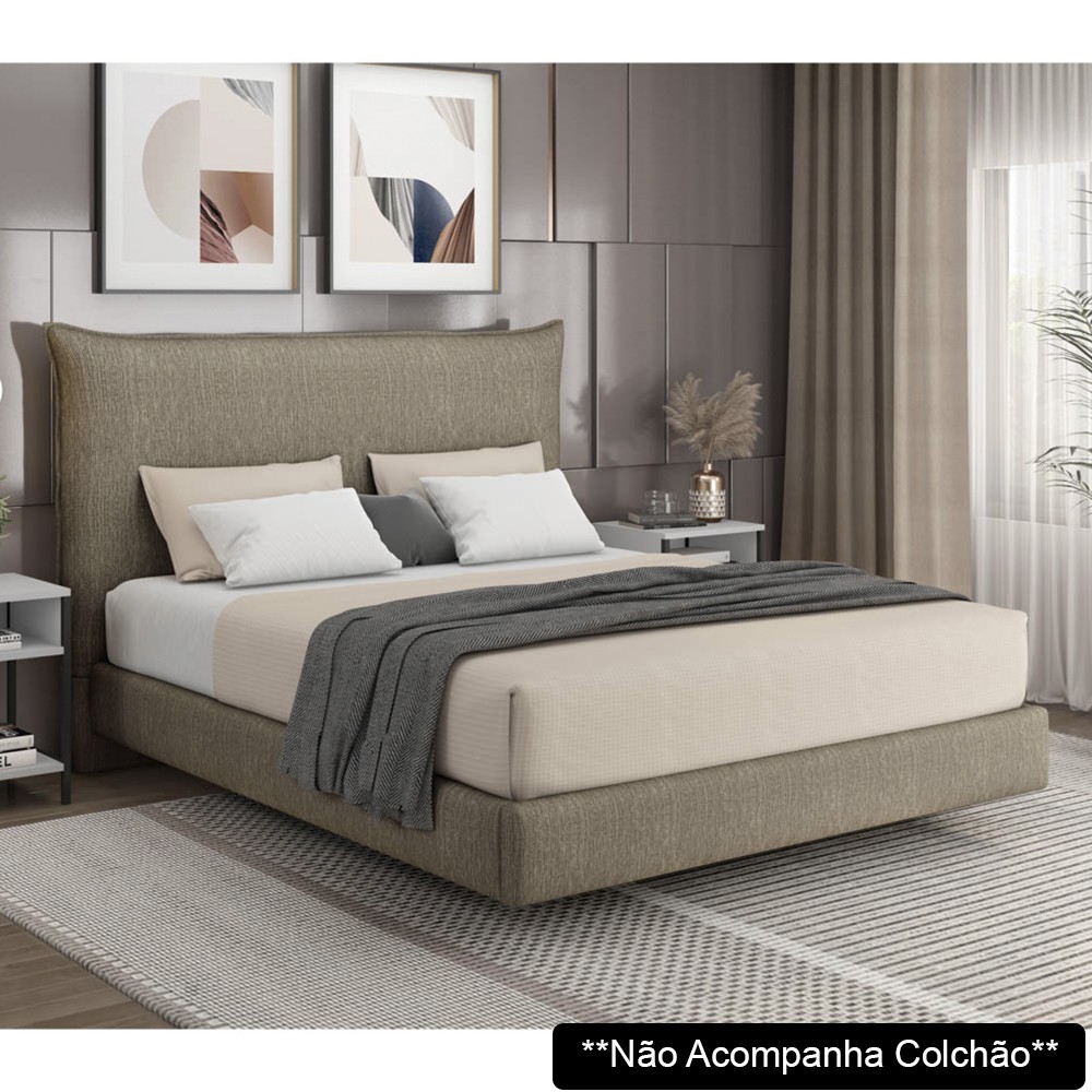 Cama Casal Flutuante Com Cabeceira 140cm Lyra S05 Linho Marrom - Mpozenato
