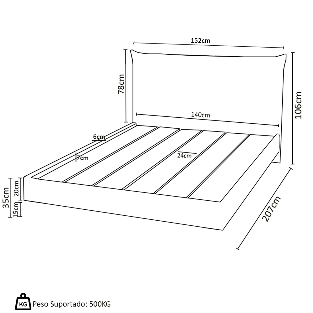 Cama Casal Flutuante Com Cabeceira 140cm Lyra S05 Linho Marrom - Mpozenato