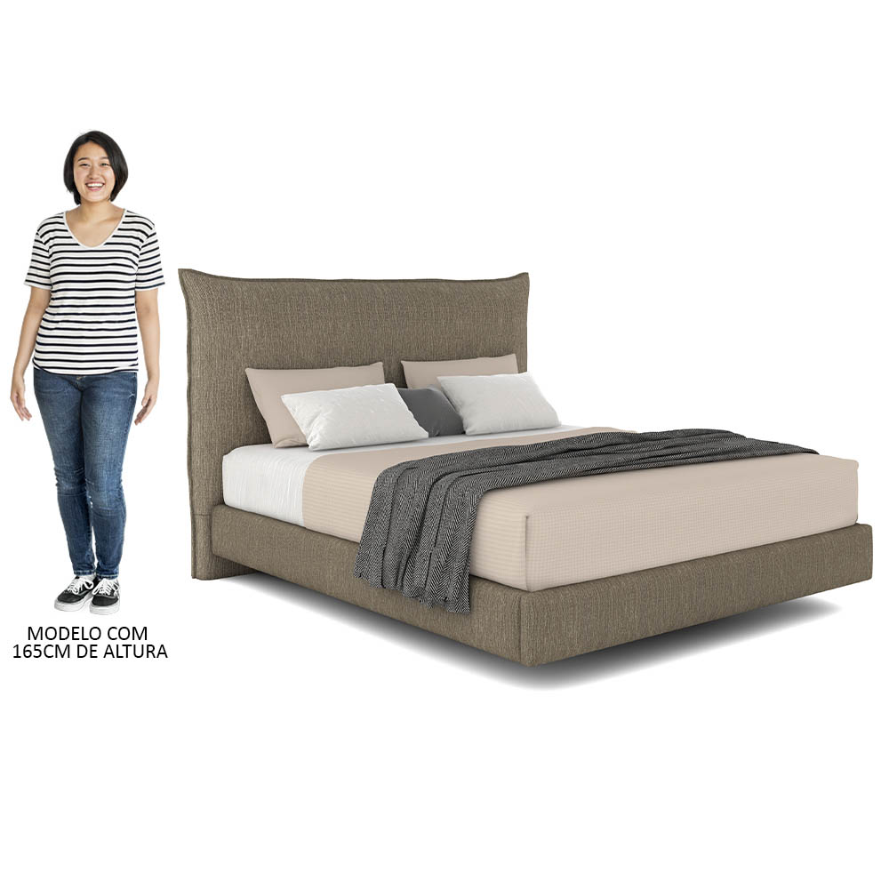 Cama Casal Flutuante Com Cabeceira 140cm Lyra S05 Linho Marrom - Mpozenato