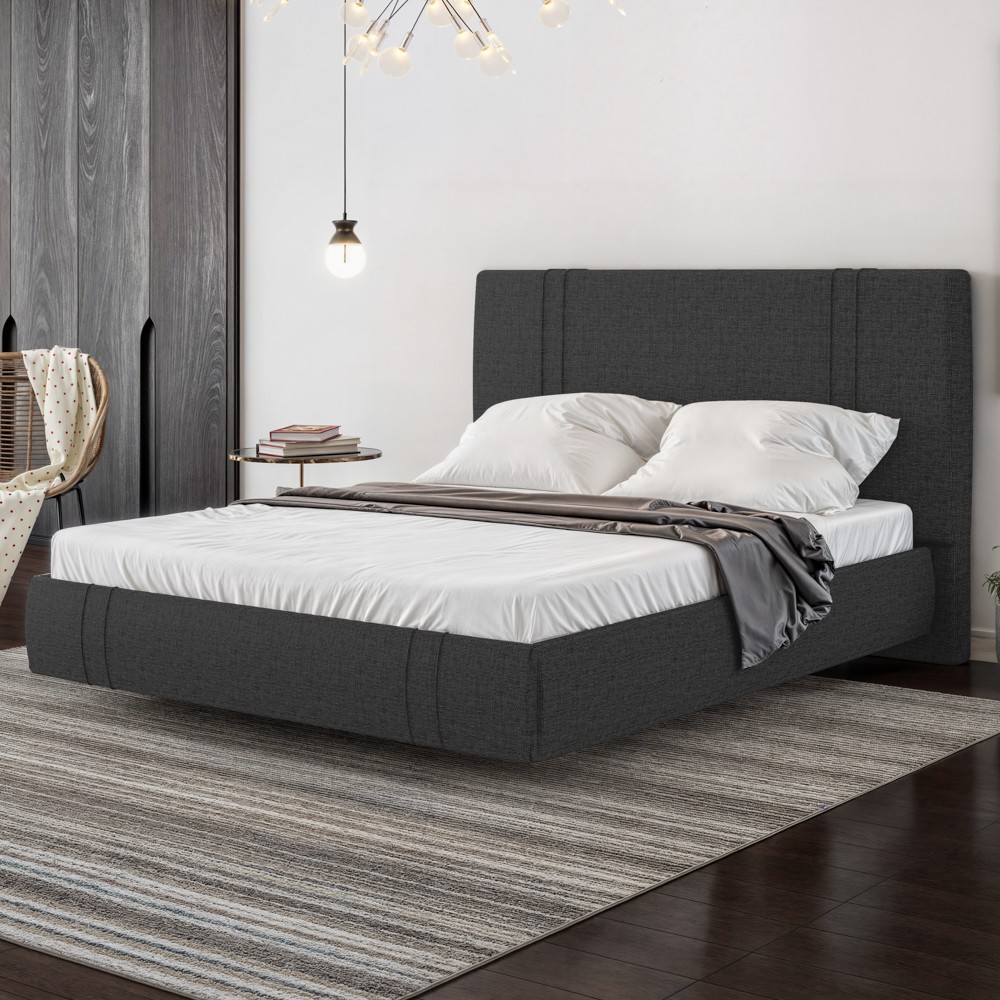 Cama Casal Flutuante Com Cabeceira 140cm Lyra S05 Linho Preto - Mpozenato