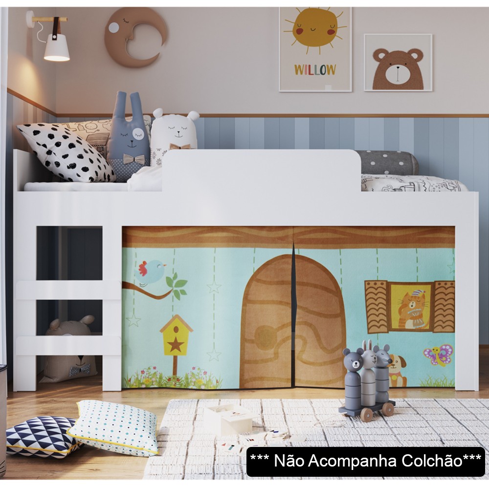 Cama Elevada Com Cortina Alegria Meu Fofinho A05 Branco - Mpozenato