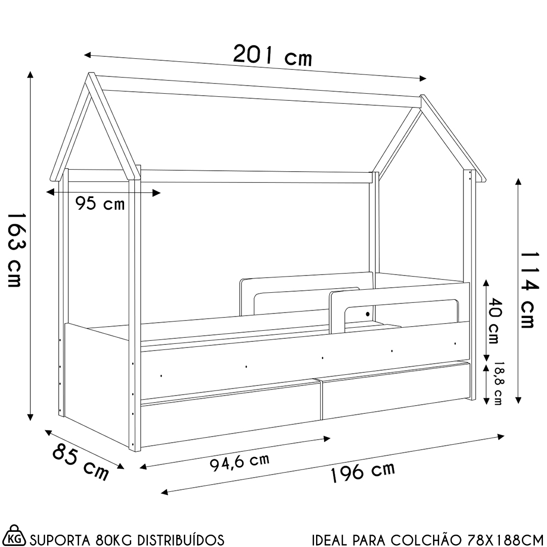 Cama Infantil Casinha Com 2 Gavetas Infix C06 Branco - Mpozenato