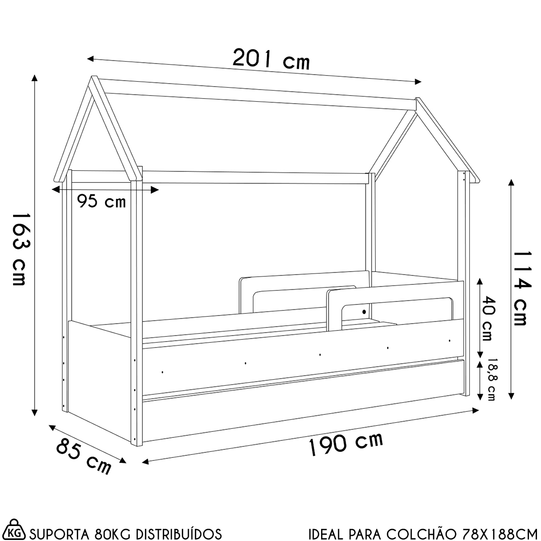 Cama Infantil Casinha Com Auxiliar Infix C06 Branco - Mpozenato